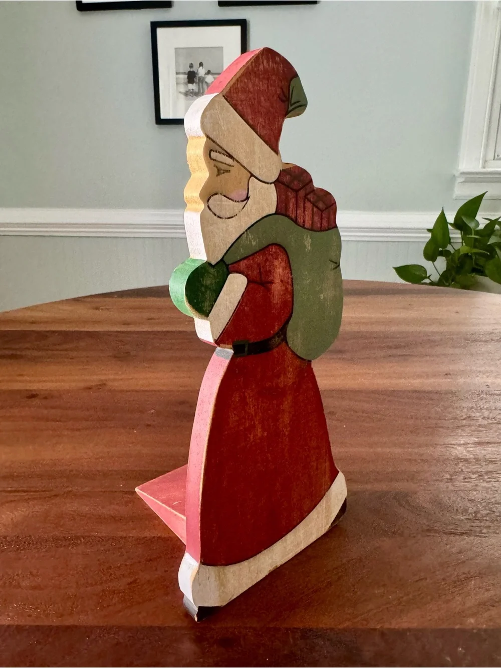 Vintage Silvestri Hand-crafted Wooden Santa Claus Door Stop Wedge Figure Taiwan
